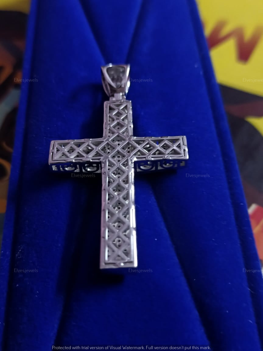 Buy Lab Created Moissanite Cross Pendant Necklace In Sterling Silver 925 White Gold Plated