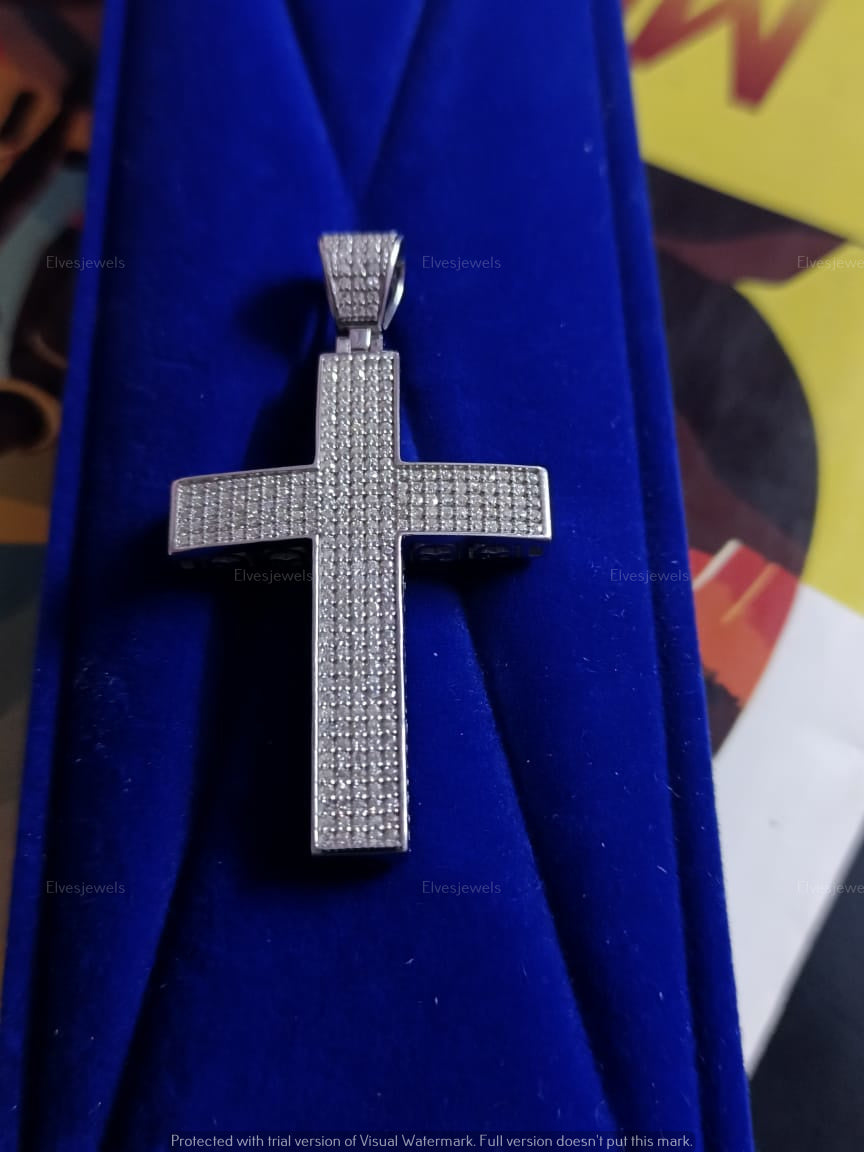 Buy Lab Created Moissanite Cross Pendant Necklace In Sterling Silver 925 White Gold Plated